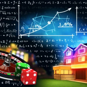 Dall·e 2024 09 14 00.04.48 A Conceptual Illustration Representing The Relationship Between Casinos And Mathematics. The Image Should Depict A Vibrant Casino Scene With Slot Mach